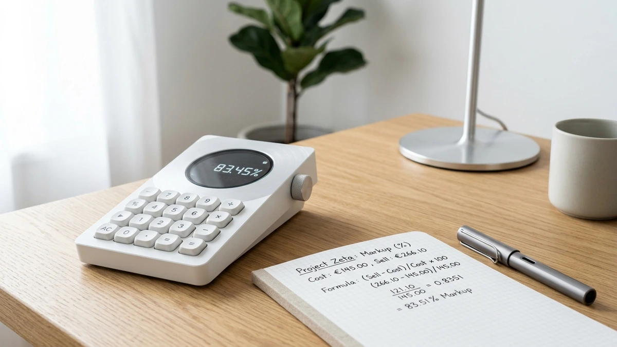 Nordisk matematisk skrivebord med formler og præcisionstaster til procentregning